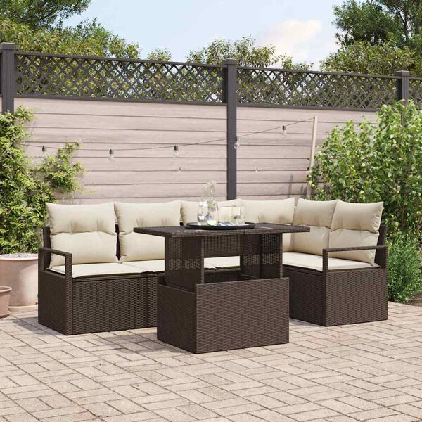 vidaXL Garten-Sofa-Set mit Kissen 6 pcs Braun und Creme Poly-Rattan