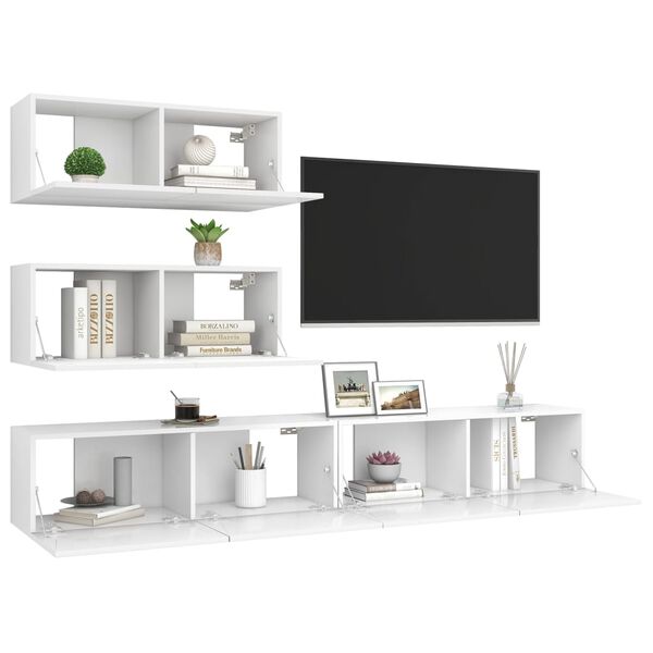 vidaXL 4-tlg. TV-Schrank-Set Weiß Holzwerkstoff