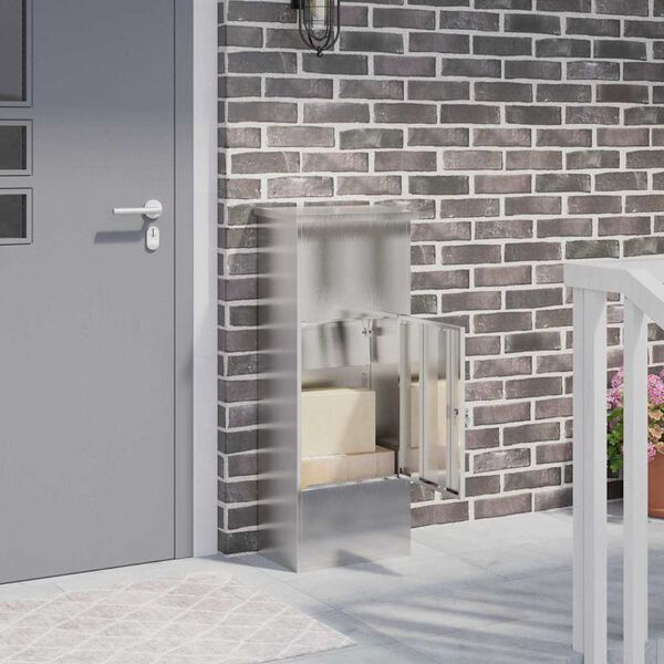 vidaXL Paketdrop-Box mit T&uuml;r Silber 44,5 x 29 x 110,5 cm Edelstahl
