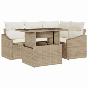 vidaXL Gartensofa-set mit Kissen 5 pcs Beige und Creme Poly-Rattan