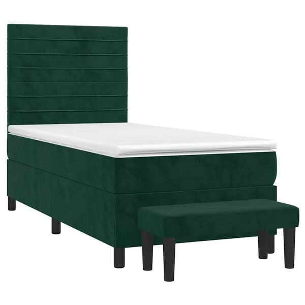 vidaXL Boxspringbett mit Matratze Dunkelgr&uuml;n 100x200 cm Samt