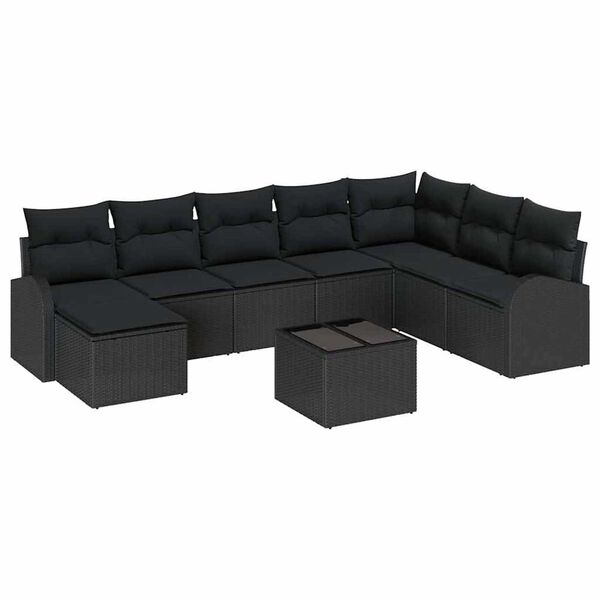 vidaXL Sofa Set mit Kissen mit Speicher 9 pcs Schwarz Poly-Rattan