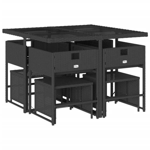 vidaXL 9-tlg. Garten-Essgruppe mit Kissen Schwarz Poly Rattan