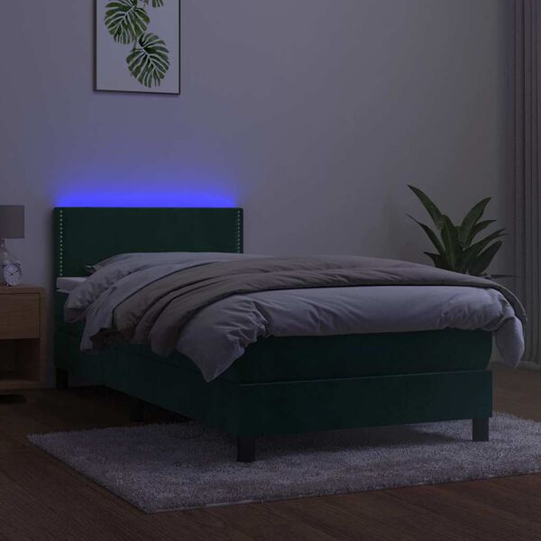 vidaXL Boxspringbett mit Matratze & LED Dunkelgr&uuml;n 90x190 cm Samt