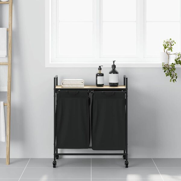 vidaXL Wäschekorb 2 Fächer mit Rollen Sonoma Eiche