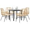 vidaXL 5-tlg. Garten-Essgruppe mit Kissen Braun Poly Rattan Glas