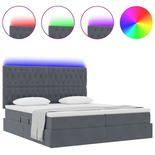 vidaXL Bett mit LED-Lichtleisten Dunkelgrau 180 x 200 cm Samt