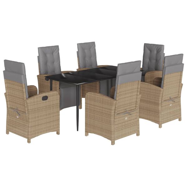 vidaXL 7-tlg. Garten-Essgruppe mit Kissen Beige Poly Rattan