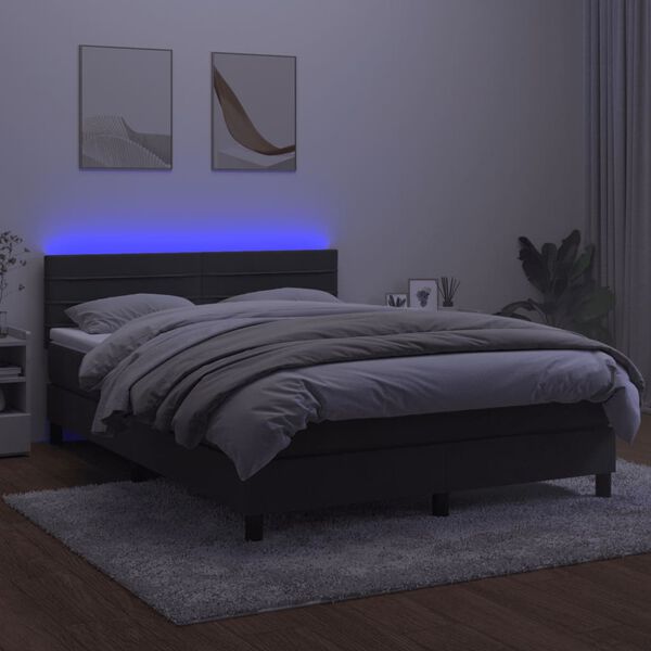 vidaXL Boxspringbett mit Matratze & LED Dunkelgrau 140x190 cm Samt