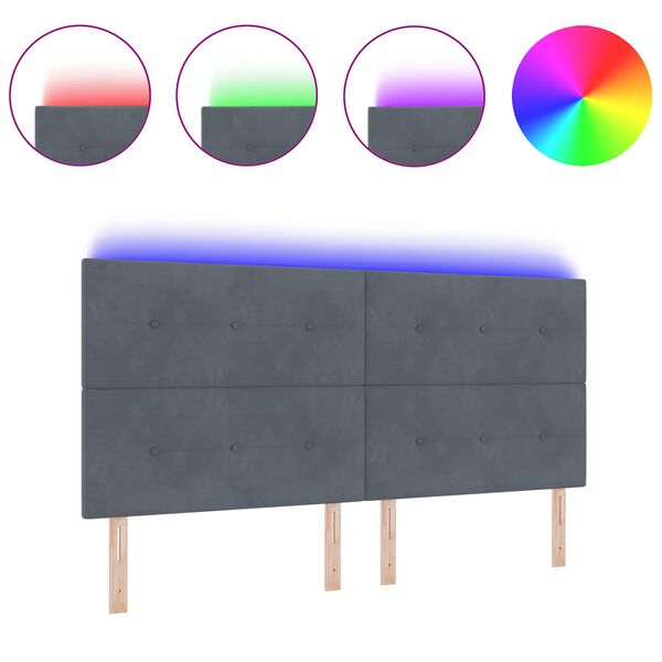 vidaXL LED Kopfteil mit LED-Lichtleisten Grau 200 cm Polyester