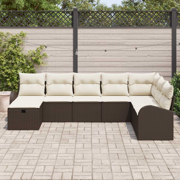 vidaXL Garten-Sofa-Set mit Kissen mit Speicher 8 pcs Braun Poly Rattan