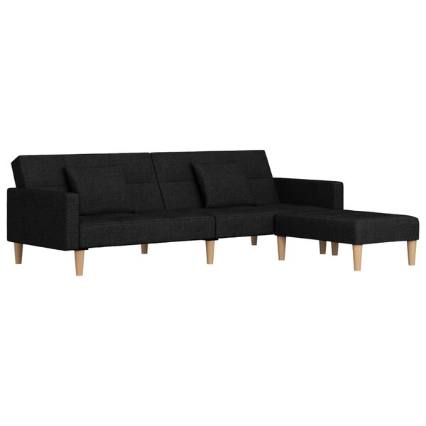 vidaXL Schlafsofa 2-Sitzer mit 2 Kissen & Hocker Schwarz Stoff