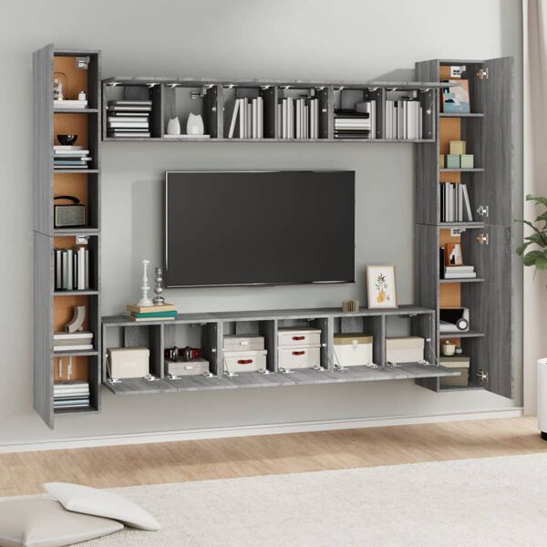 vidaXL 10-tlg. TV-Schrank-Set Grau Sonoma Holzwerkstoff
