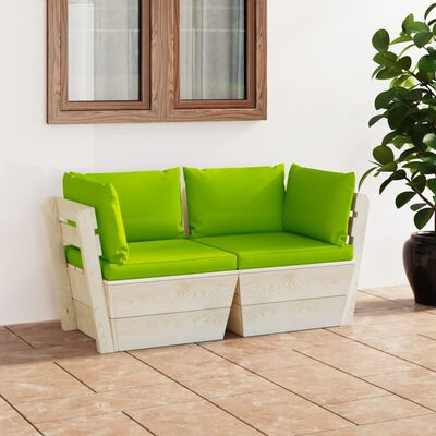 vidaXL Garten-Palettensofa 2-Sitzer mit Kissen Fichtenholz