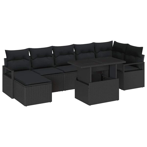 vidaXL Gartensofa-set mit Speicher 8 pcs Schwarz Poly-Rattan