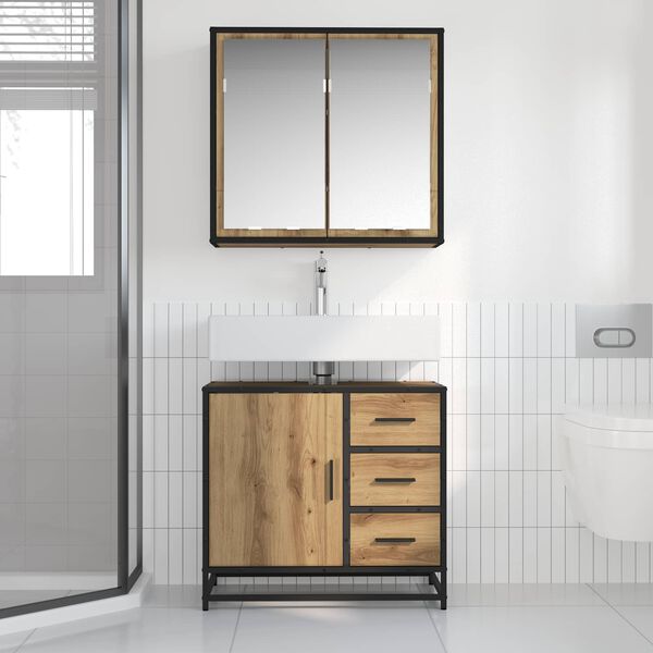 vidaXL Badezimmerm&ouml;bel-Set mit Regal 2 pcs Artisan-Eiche Holzwerkstoff