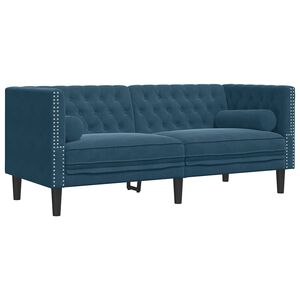 vidaXL Chesterfield-Sofa mit Nackenrollen 2-Sitzer Blau Samt