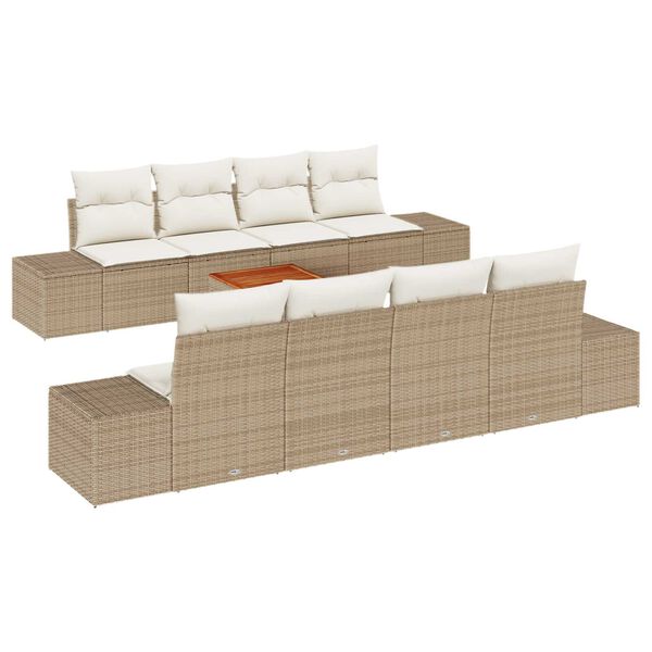 vidaXL Gartensofa-set mit Speicher 9 pcs Beige und Creme Poly-Rattan