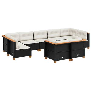 vidaXL 9-tlg. Garten-Sofagarnitur mit Kissen Schwarz Poly Rattan