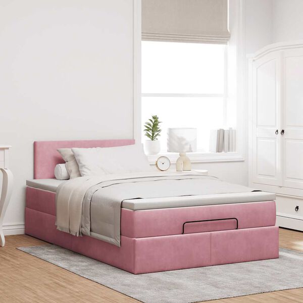 vidaXL Ottoman-Bett mit Matratze Rosa 120x200 cm Samt