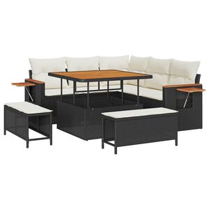 vidaXL Gartensofa-set mit Kissen 9 pcs Schwarz und Creme Poly-Rattan