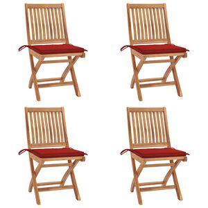vidaXL Klappst&uuml;hle mit Kissen, 4-teilig, Massivholz Teakholz