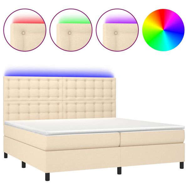 vidaXL Boxspringbett mit Matratze & LED Creme 200x200 cm Stoff
