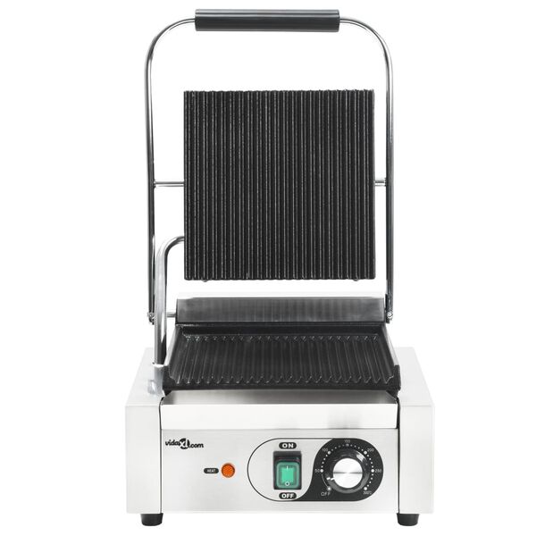 vidaXL Gerillter Panini-Grill Edelstahl 1800 W 31x30,5x20 cm