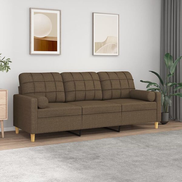 vidaXL 3-Sitzer-Sofa mit Kissen Braun 180 cm Stoff
