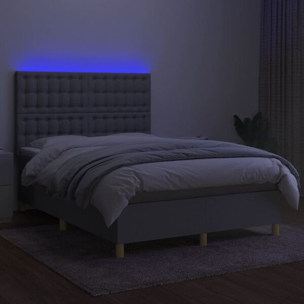 vidaXL Boxspringbett mit Matratze & LED Hellgrau 140x190 cm Stoff