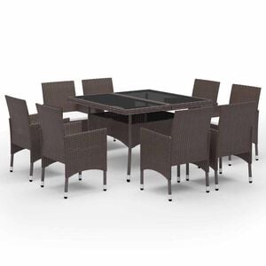 vidaXL 9-tlg. Garten-Essgruppe Poly Rattan und Glas Braun