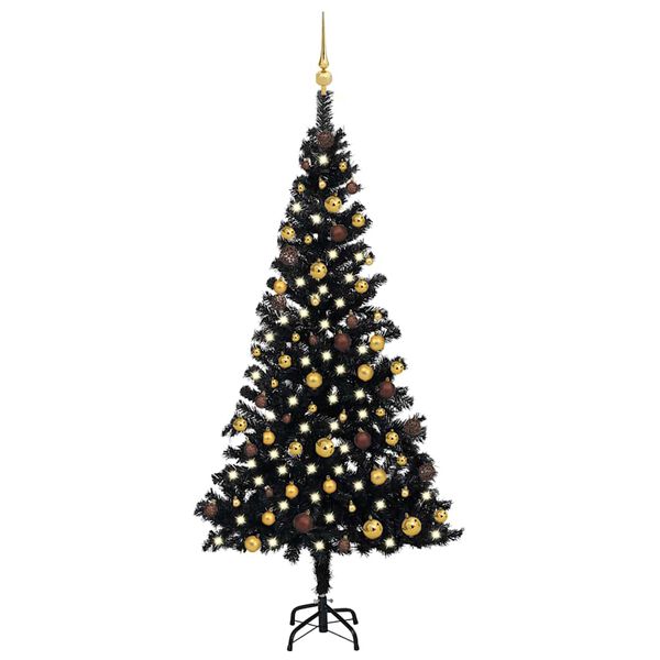 vidaXL K&uuml;nstlicher Weihnachtsbaum Beleuchtung & Kugeln Schwarz 180 cm
