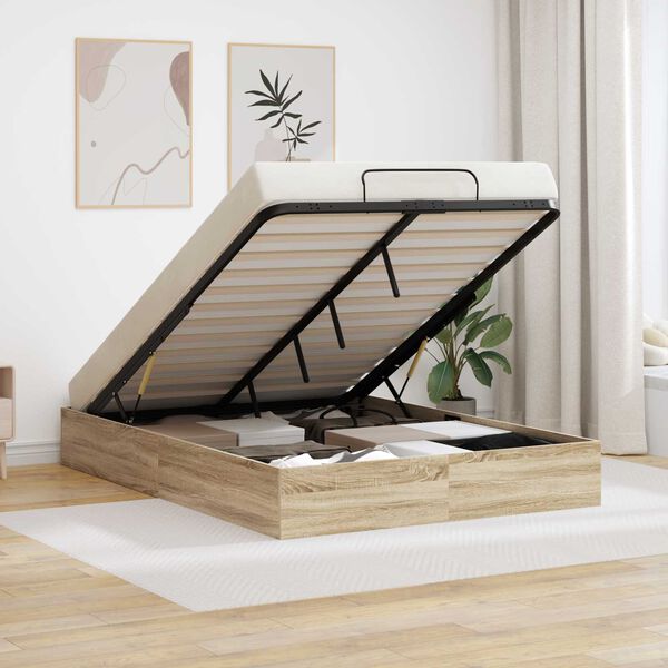 vidaXL Ottoman Bettgestell mit Speicher Sonoma-Eiche 203 x 120 x 25 cm