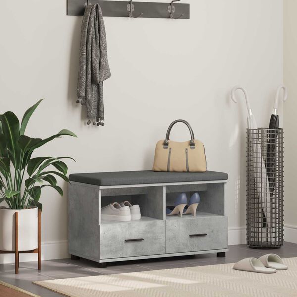 vidaXL Flurbank Beton Grau 80 x 38 x 46 cm Spanplatte und Polsterstoff