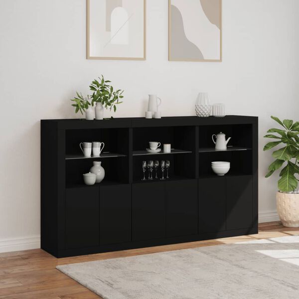 vidaXL Sideboard mit LED-Leuchten Schwarz 181,5x37x100 cm