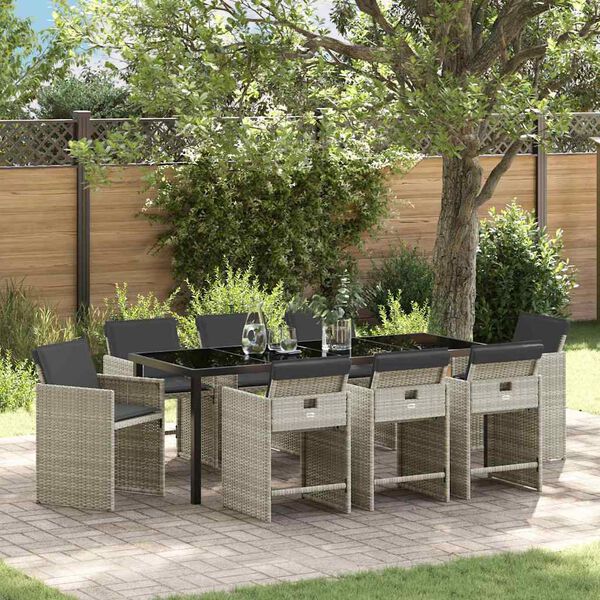 vidaXL Garten Essgruppe 9 pcs Hellgrau Poly-Rattan