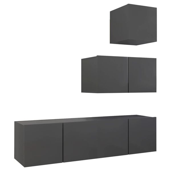 vidaXL 4-tlg. TV-Schrank-Set Grau Holzwerkstoff