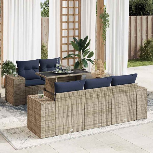 vidaXL 6-tlg. Garten-Sofagarnitur mit Kissen Grau Poly Rattan Akazie