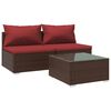 vidaXL 3-tlg. Garten-Lounge-Set mit Kissen Poly Rattan Braun