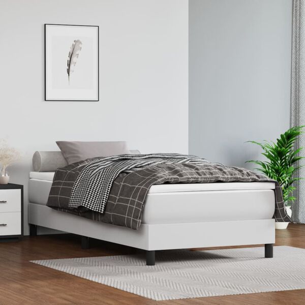 vidaXL Boxspringbett mit Matratze Wei&szlig; 100x200 cm Kunstleder