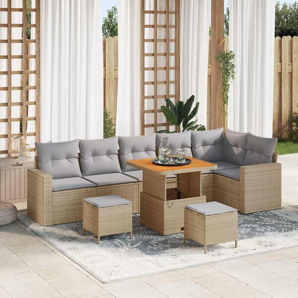 vidaXL Gartensofa-set mit Kissen 11 pcs Beige und Hellgrau Poly-Rattan