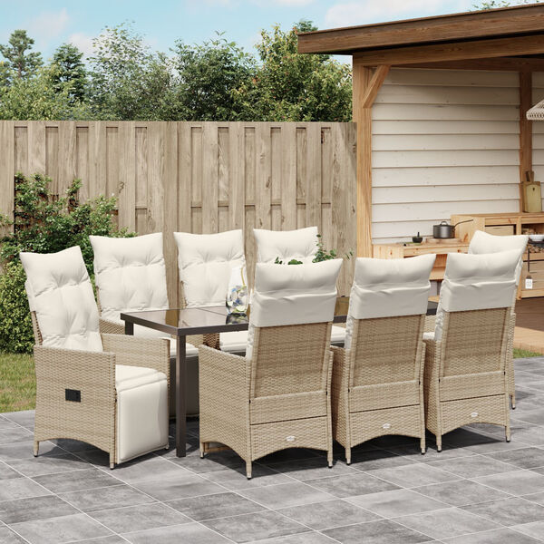 vidaXL Garten Essgruppe mit Kissen 9 pcs Beige Poly-Rattan