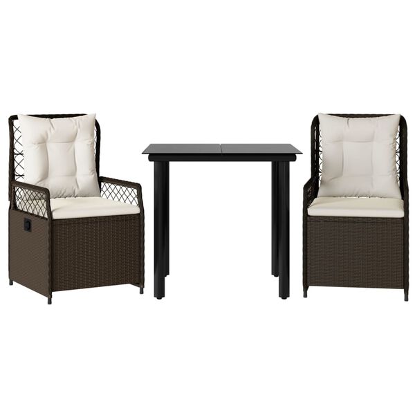 vidaXL 3-tlg. Garten-Essgruppe mit Kissen Braun Poly Rattan