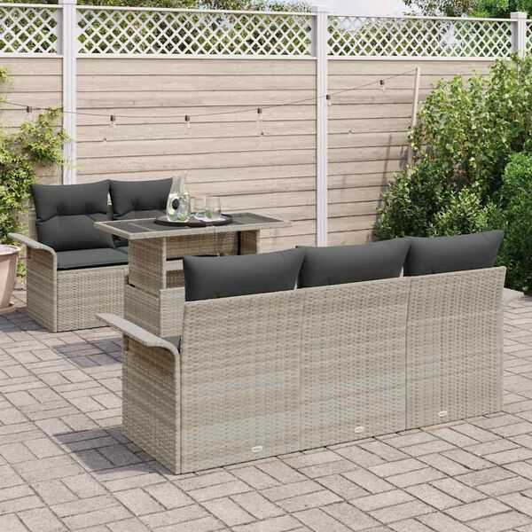 vidaXL Gartensofa-set mit Kissen 6 pcs Hellgrau Poly-Rattan