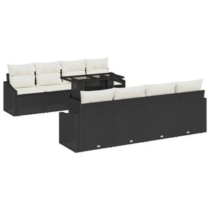 vidaXL Garten-Sofa-Set mit Kissen 7 pcs Schwarz und Creme Poly-Rattan