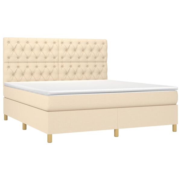 vidaXL Boxspringbett mit Matratze Creme 160x200 cm Stoff