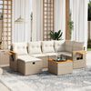 vidaXL 7-tlg. Garten-Sofagarnitur mit Kissen Beige Poly Rattan