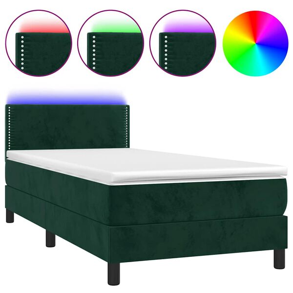 vidaXL Boxspringbett mit Matratze & LED Dunkelgr&uuml;n 90x200 cm Samt