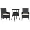 vidaXL 3-tlg. Garten-Essgruppe mit Kissen Schwarz Poly Rattan Glas