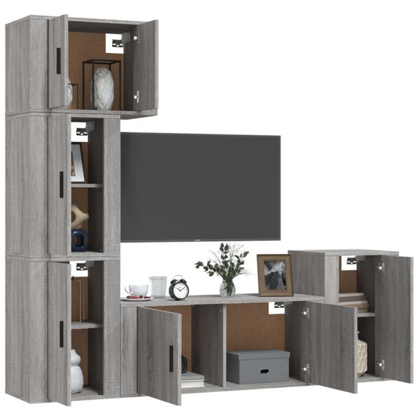 vidaXL 5-tlg. TV-Schrank-Set Grau Sonoma Holzwerkstoff